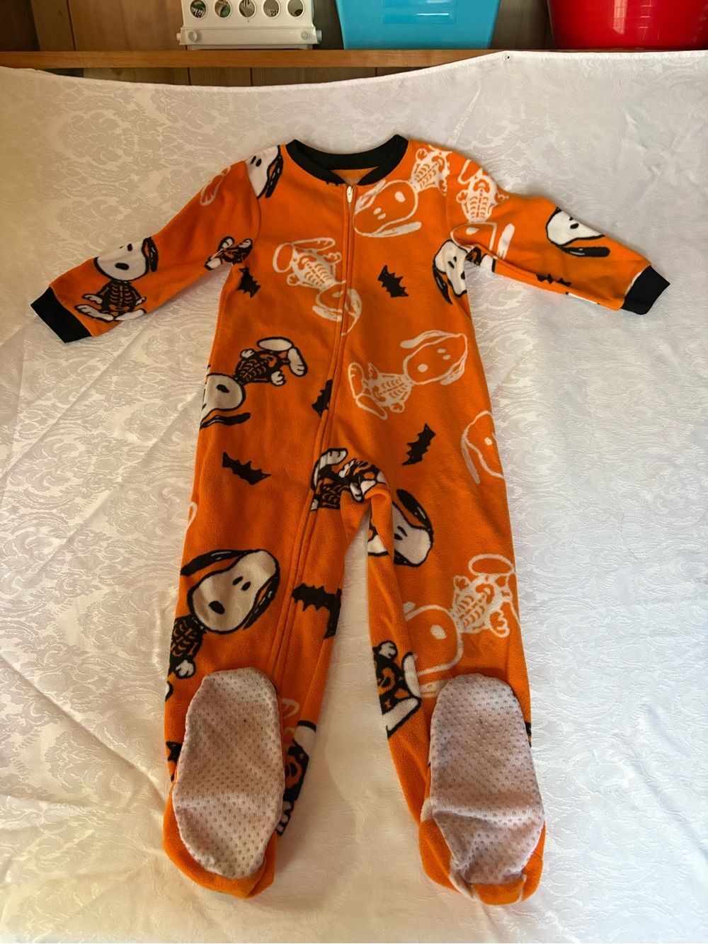 Peanuts Orange and Black Snoopy Halloween Footed One-Piece 4t